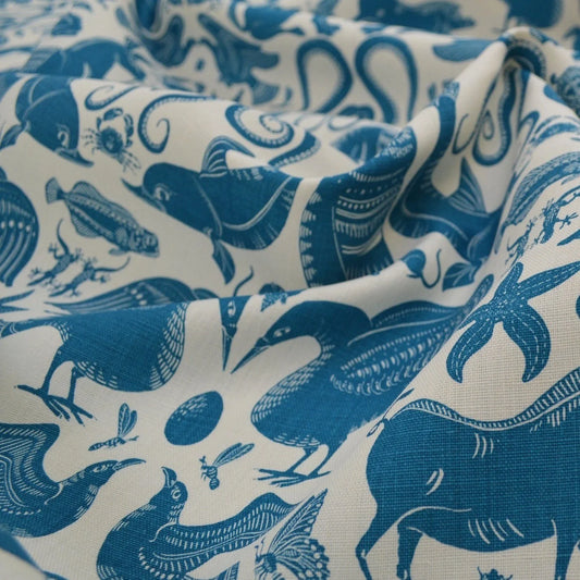 Birds & Beasts Fabric by Fanny Shorter in Marine