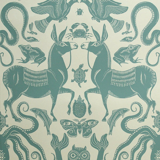Birds & Beasts Wallpaper by Fanny Shorter in Pebble