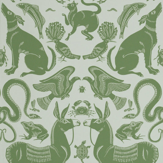 Birds & Beasts Wallpaper by Fanny Shorter in Thyme