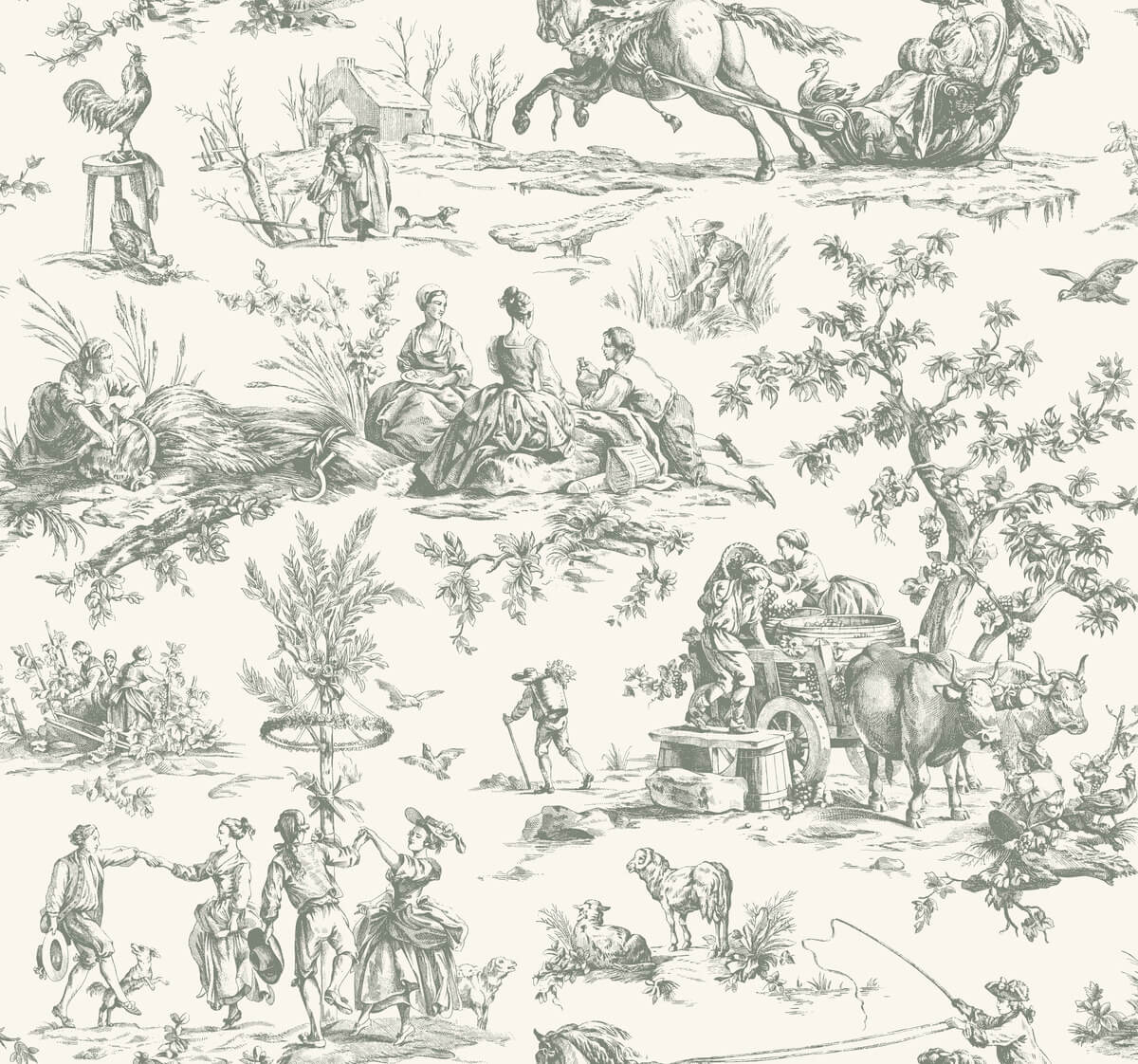 Seasons Toile Wallpaper