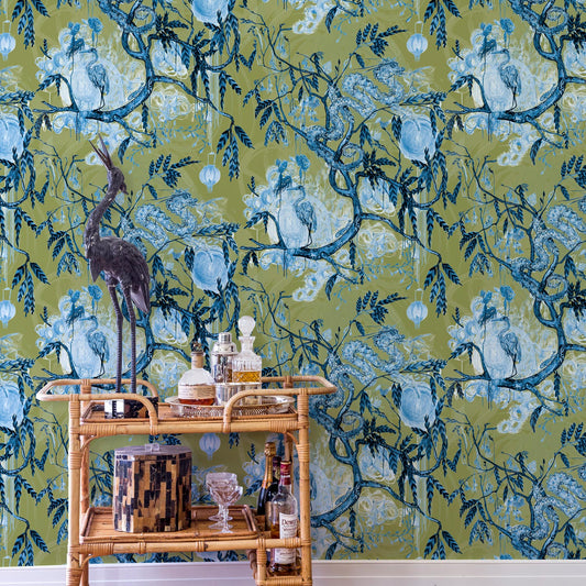 Good Fortune Wallpaper by Ferrick Mason in Canton Blue Green Ochre