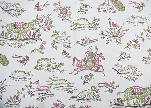Gujarat Safari Fabric by Titley & Marr in Linden and Pink