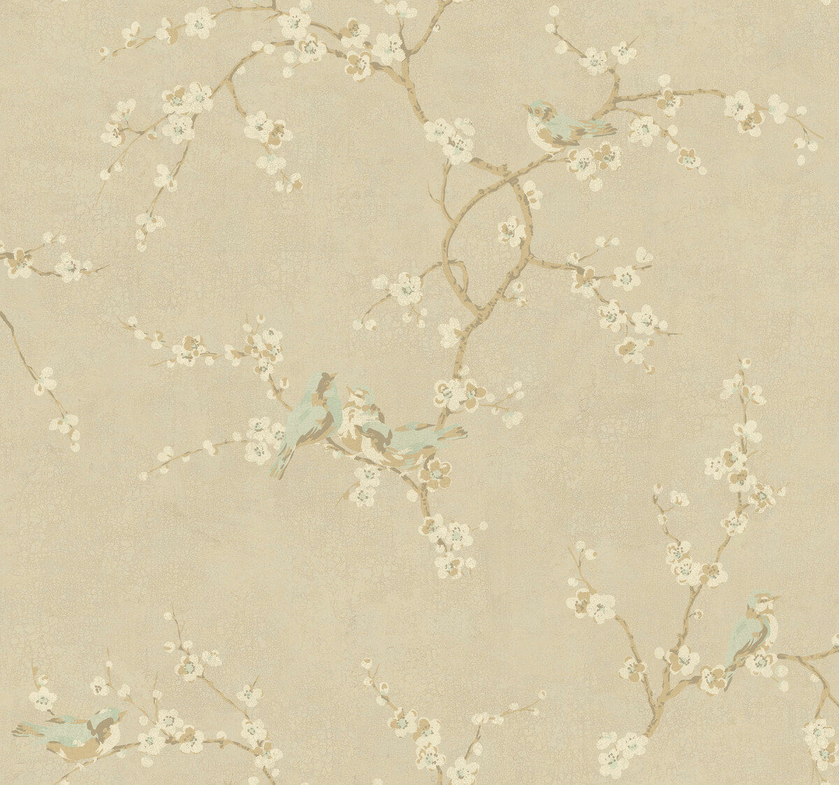 Handpainted III Birds with Blossoms Wallpaper