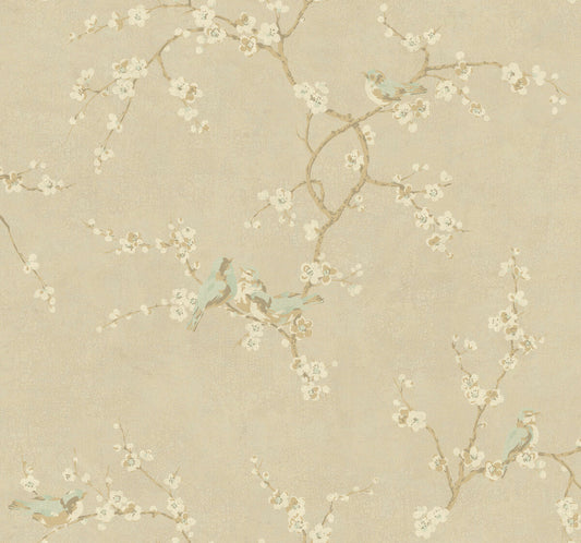 Handpainted III Birds with Blossoms Wallpaper