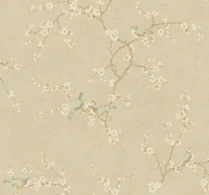 Handpainted III Birds with Blossoms Wallpaper