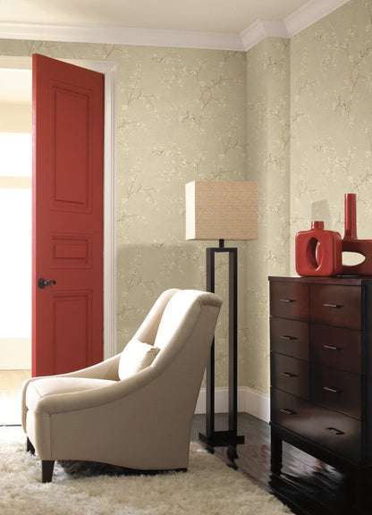 Handpainted III Birds with Blossoms Wallpaper