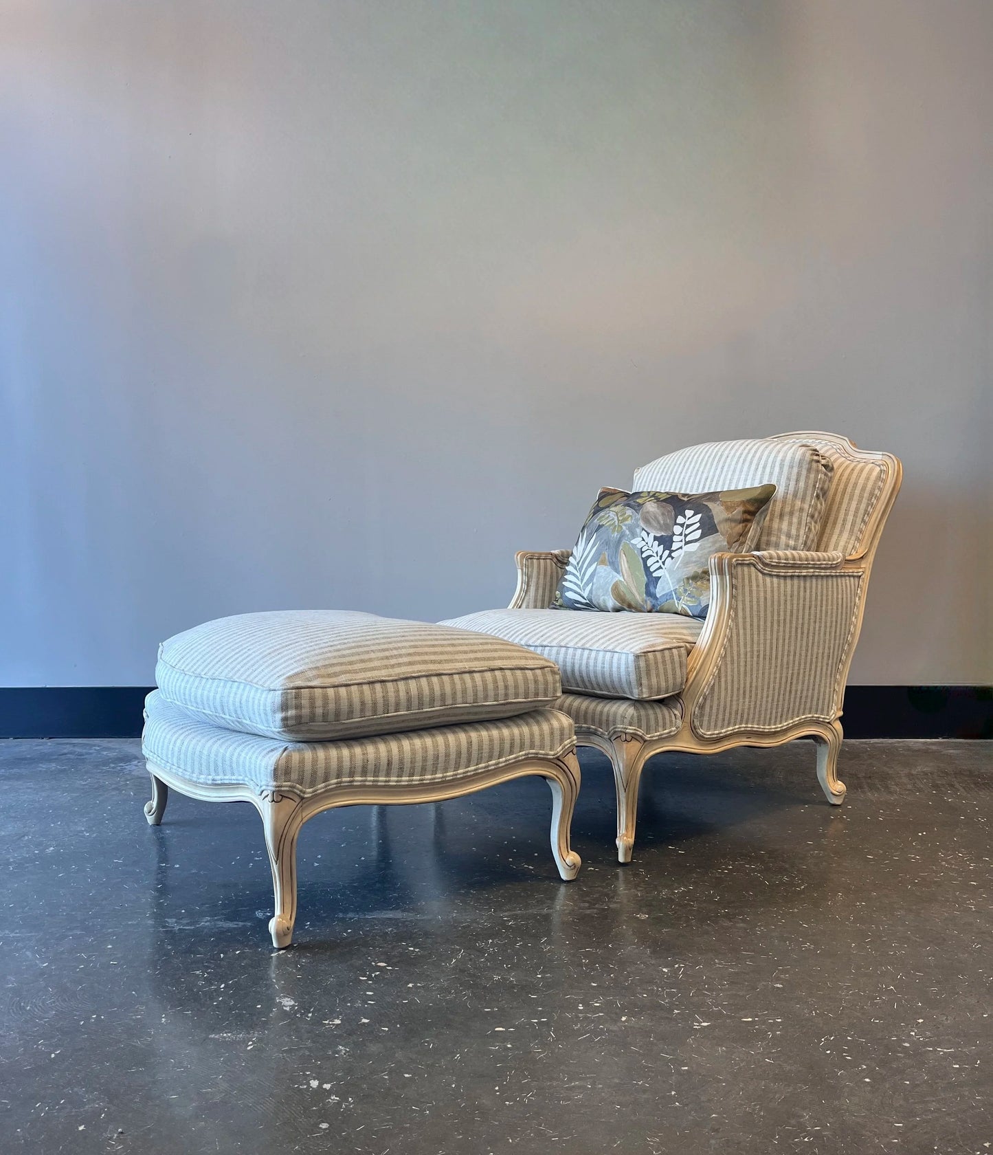 Striped Bergère Chair & Ottoman