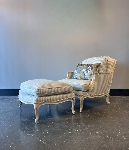 Striped Bergère Chair & Ottoman
