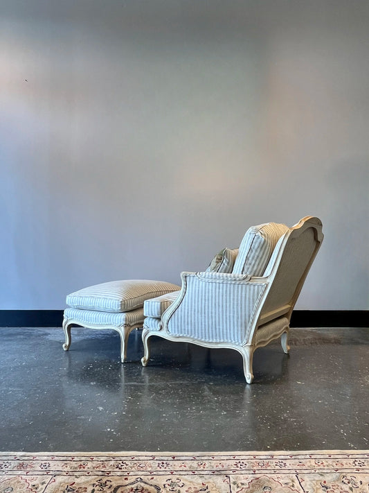 Striped Bergère Chair & Ottoman