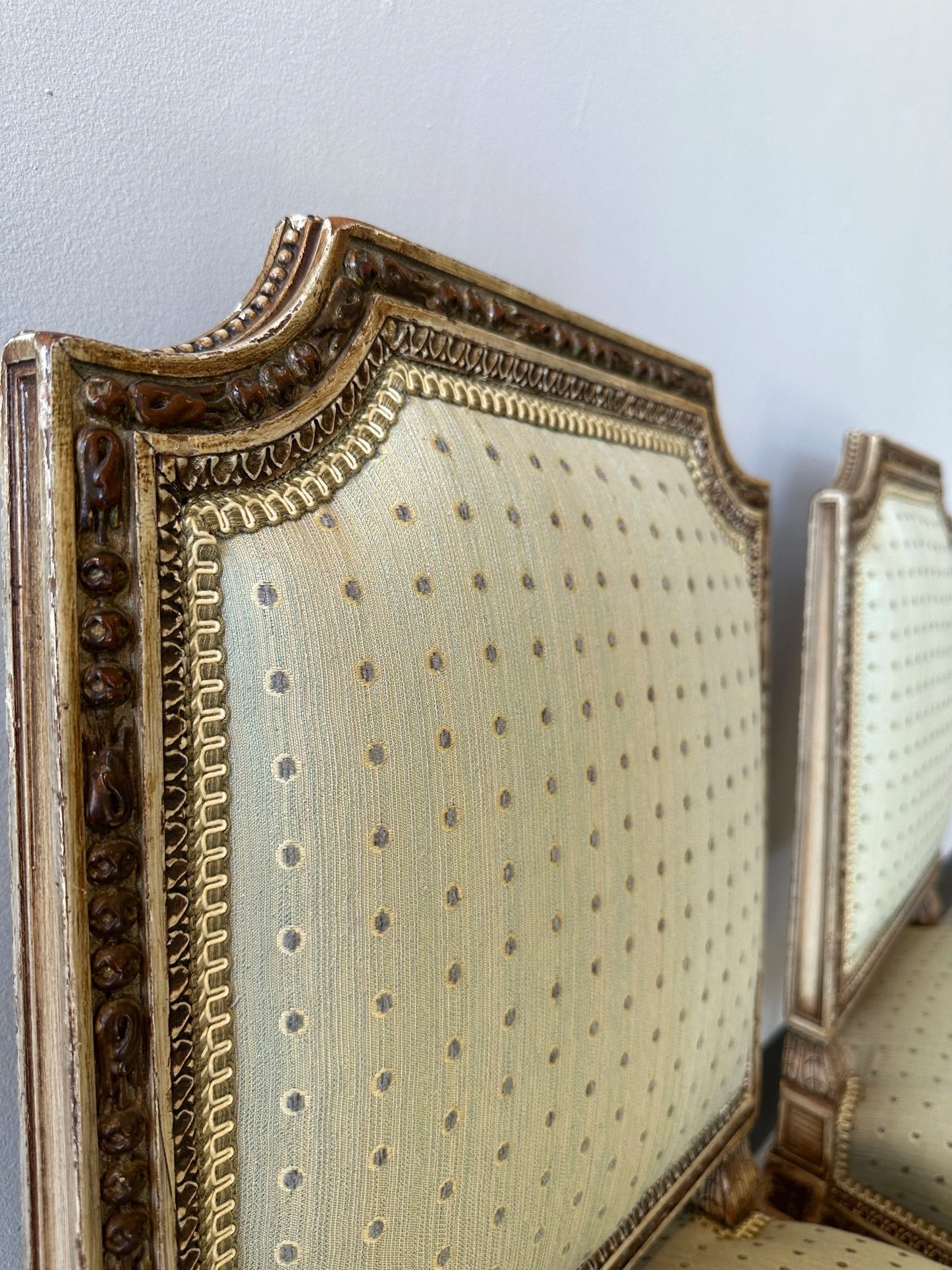 Pair of Mint Silk French Chairs