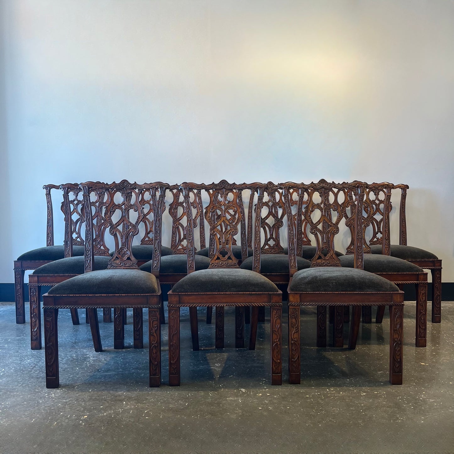 Set of 12 French Press Mohair Estate Chairs