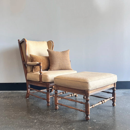 Honeycomb Wood Frame Wingback & Ottoman