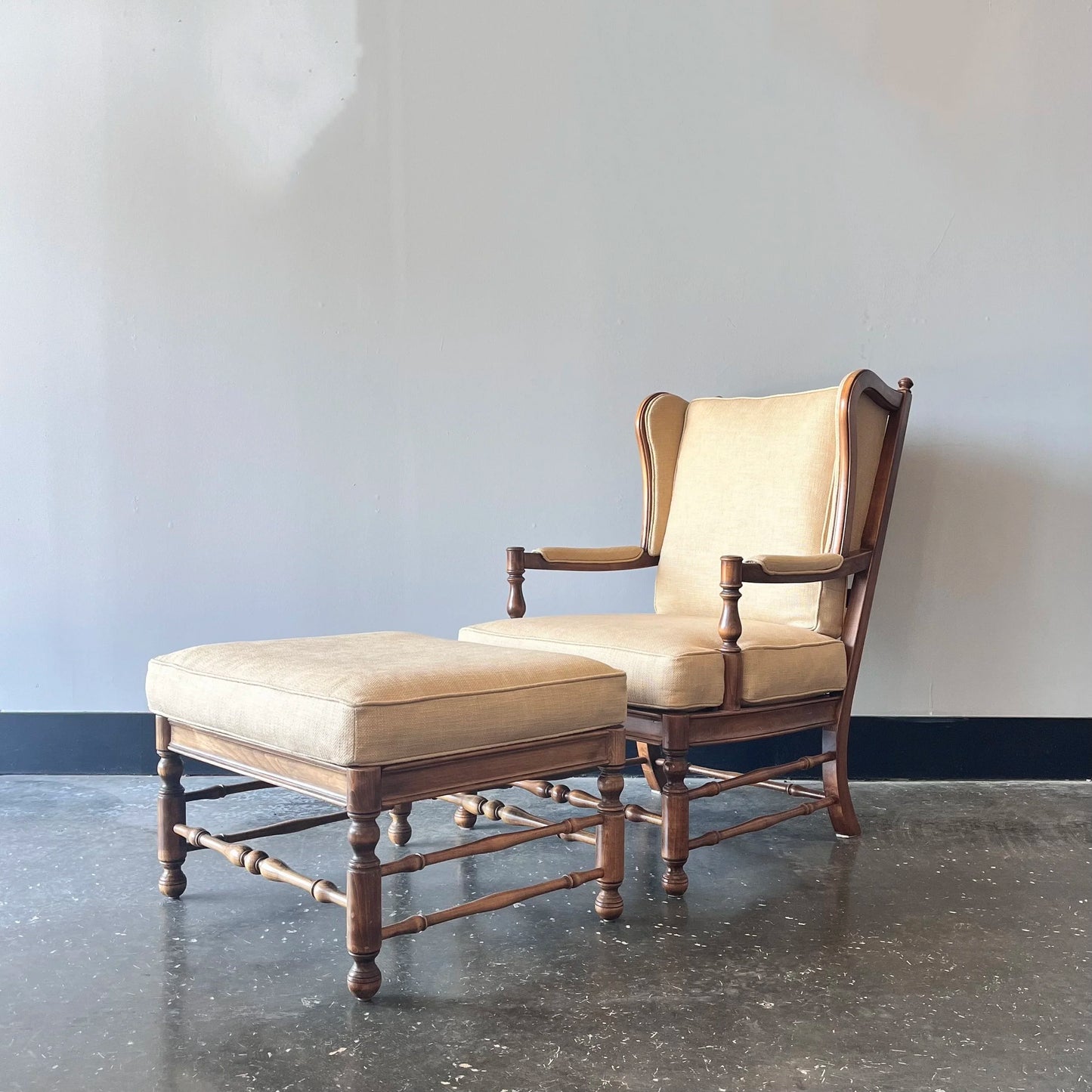 Honeycomb Wood Frame Wingback & Ottoman
