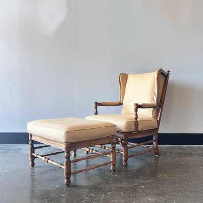 Honeycomb Wood Frame Wingback & Ottoman