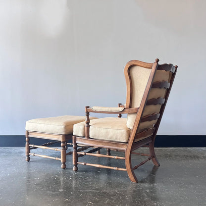 Honeycomb Wood Frame Wingback & Ottoman