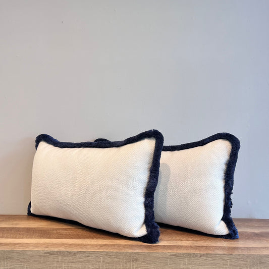 Navy Fringe Lumbar Pillow
