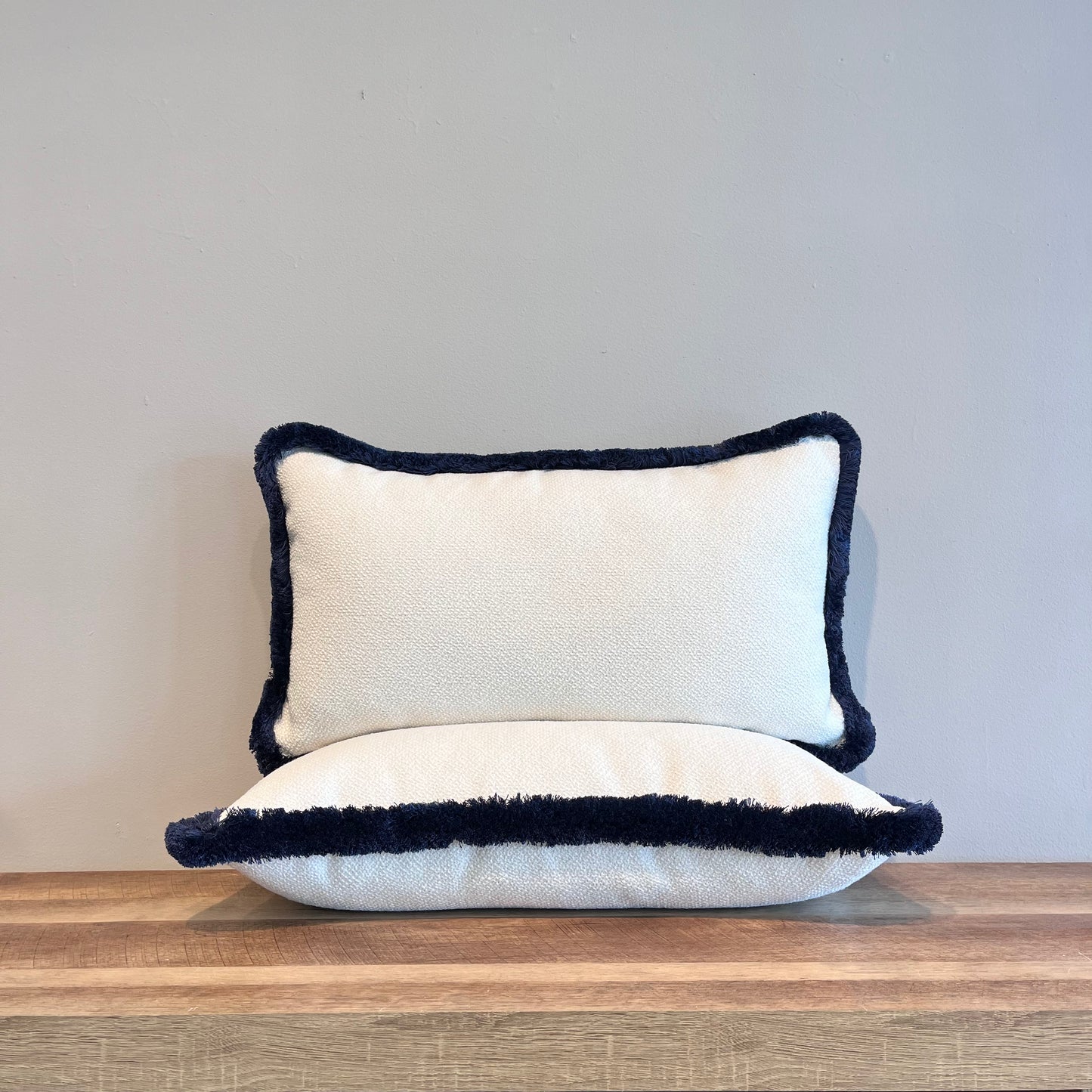 Navy Fringe Lumbar Pillow