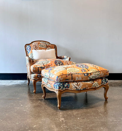 Oversized Bergère Chair with Ottoman