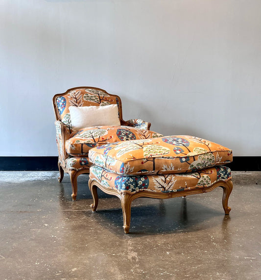 Oversized Bergère Chair with Ottoman