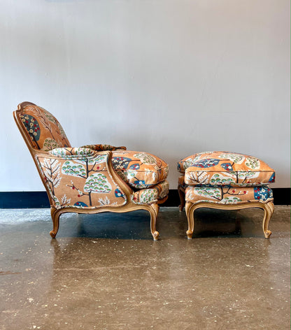 Oversized Bergère Chair with Ottoman