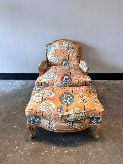 Oversized Bergère Chair with Ottoman