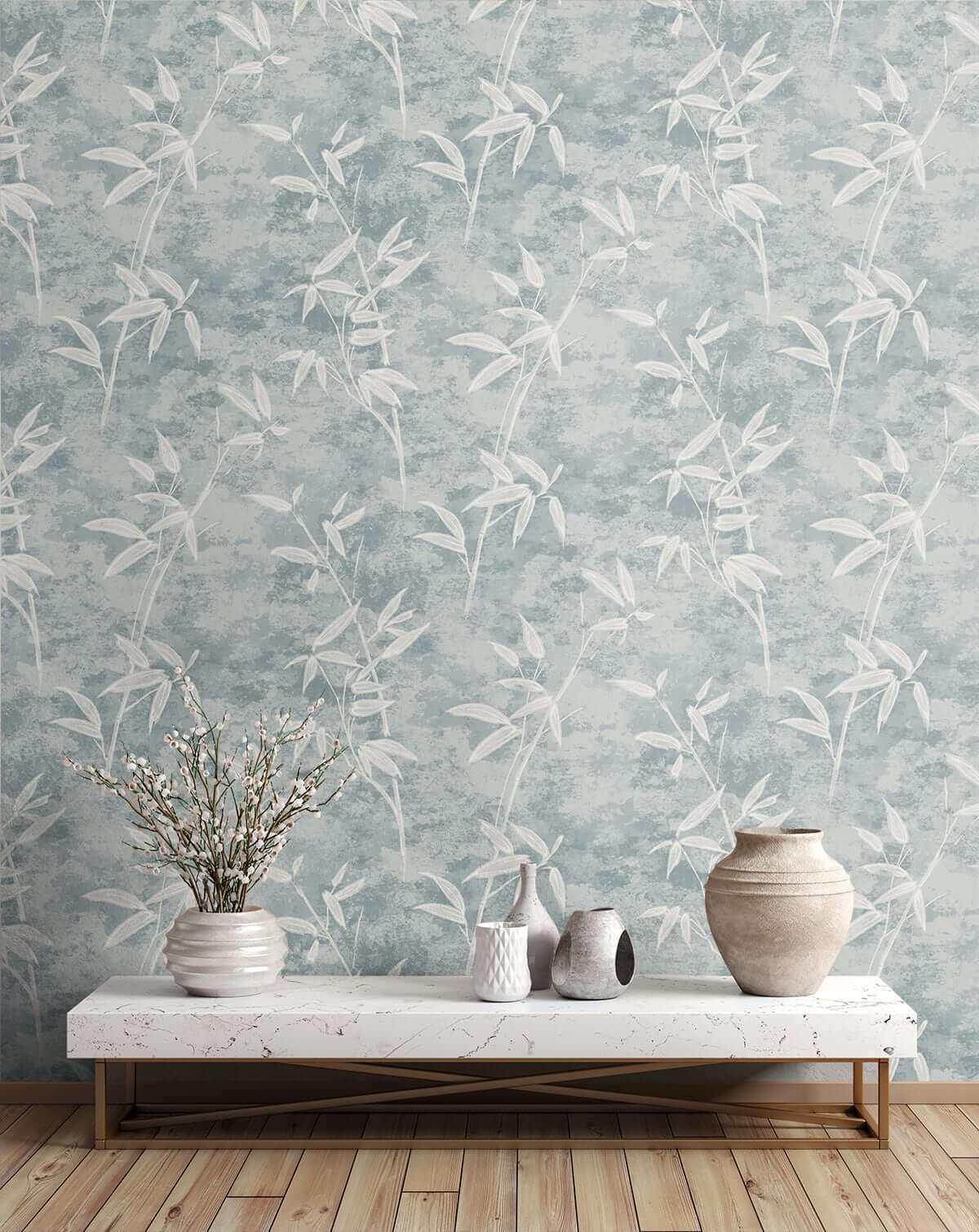 Seabrook Japandi Style Honshu Bamboo Wallpaper - Blue Smoke