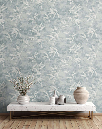 Seabrook Japandi Style Honshu Bamboo Wallpaper - Blue Smoke