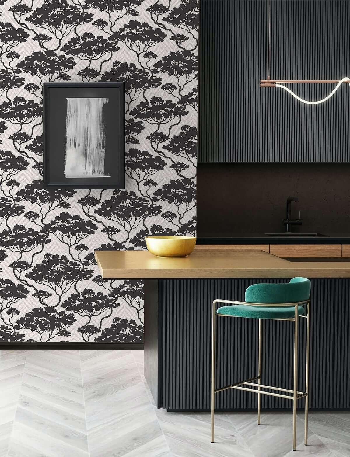 Seabrook Japandi Style Nara Wallpaper - Onyx & Fog