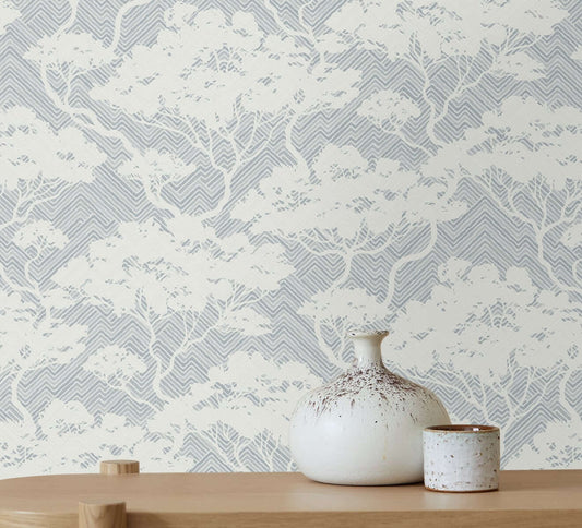 Seabrook Japandi Style Nara Wallpaper - Blue Mist
