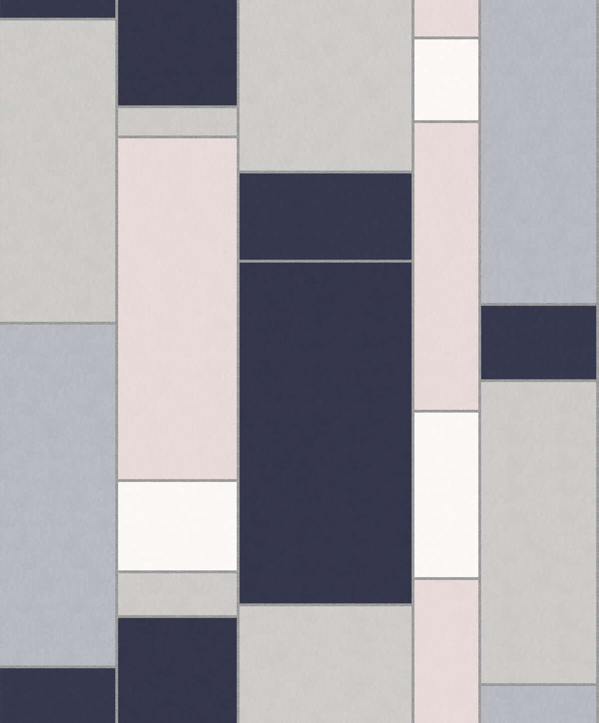 Seabrook Mondrian De Stijl Wallpaper - Indigo & Silver