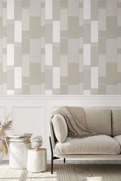 Seabrook Mondrian De Stijl Wallpaper - Soft Sage & Silver