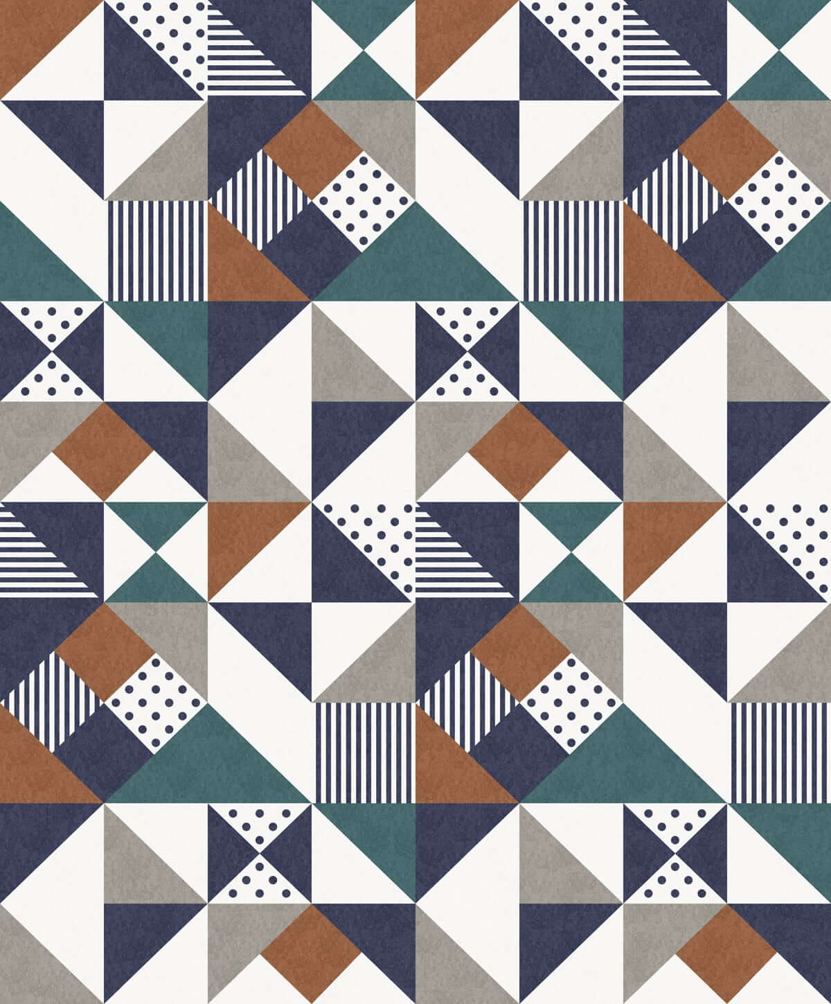 Seabrook Mondrian Lozenge Wallpaper - Indigo & Burnt Orange