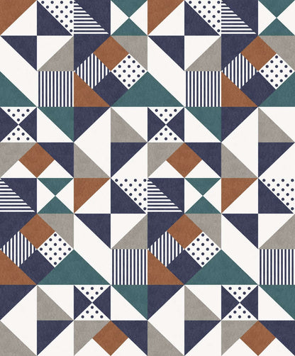 Seabrook Mondrian Lozenge Wallpaper - Indigo & Burnt Orange