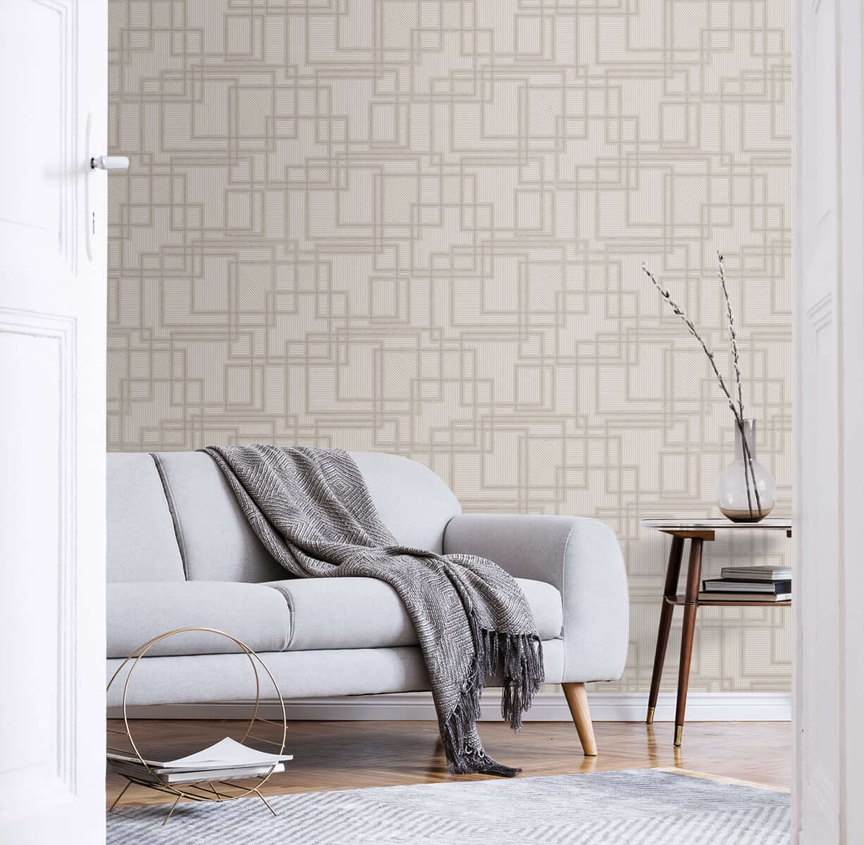 Seabrook Mondrian Bauhaus Wallpaper - Warm Grey