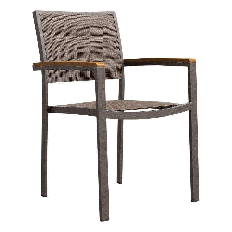 Koko II Stackable Padded Sling Armchair by JANUS et Cie in Bronze/Taupe/Teak