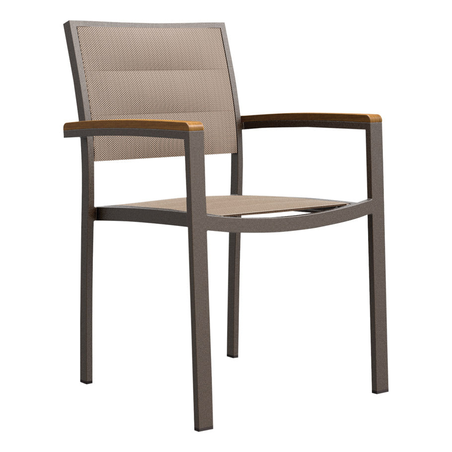 Koko II Stackable Padded Sling Armchair by JANUS et Cie in Bronze/Tweed/Teak