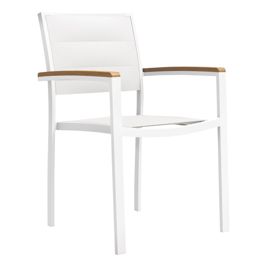 Koko II Stackable Padded Sling Armchair by JANUS et Cie in White/White/Teak