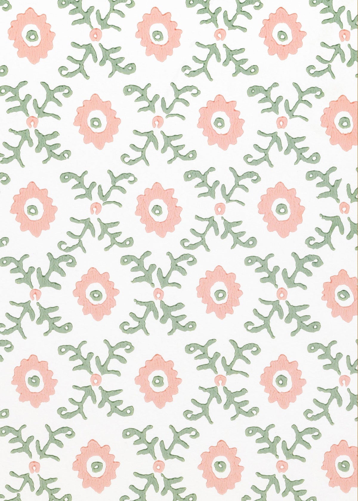 Folk Flower Wallpaper by Tess Newall in Pink / Green