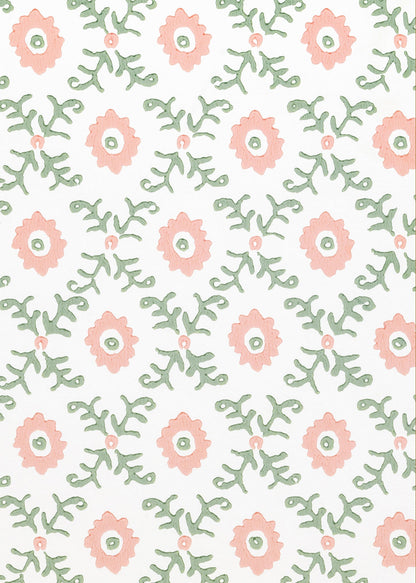 Folk Flower Wallpaper by Tess Newall in Pink / Green