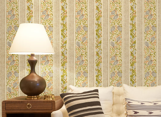 Lawrence Grasscloth Wallpaper by Ferrick Mason in Periwinkle Brown