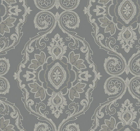 Seabrook Beach House Nautical Damask Wallpaper - Black Sands