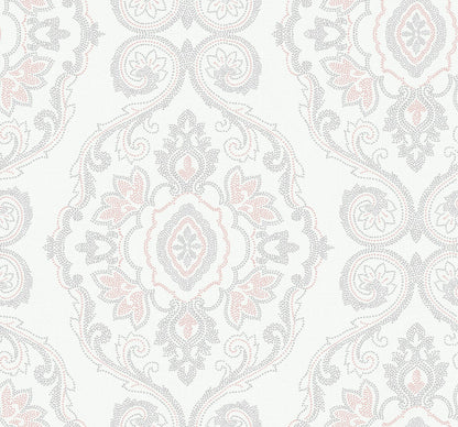 Seabrook Beach House Nautical Damask Wallpaper - Pink Sunset