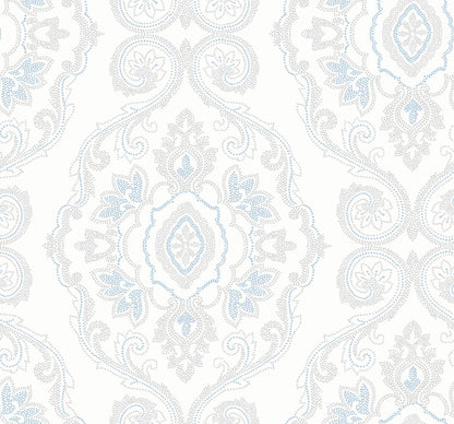 Seabrook Beach House Nautical Damask Wallpaper - Blue Oasis