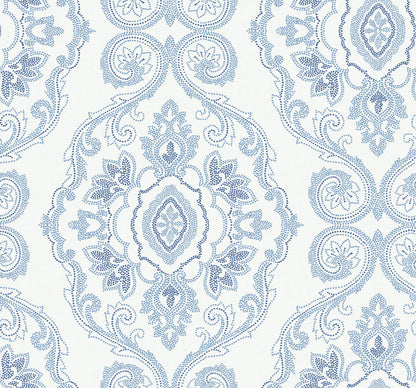 Seabrook Beach House Nautical Damask Wallpaper - Coastal Blue