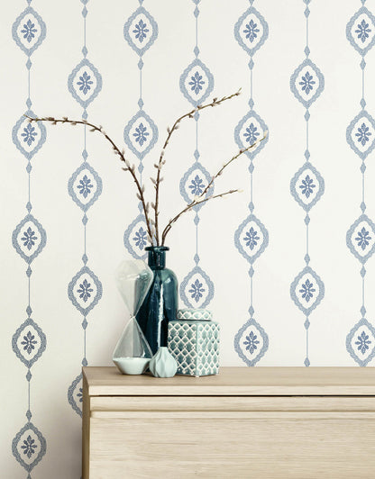 Seabrook Beach House Sand Dollar Stripe Wallpaper - Coastal Blue