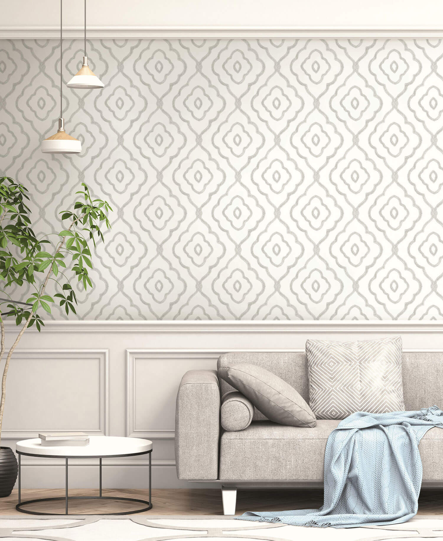 Seabrook Beach House Seaside Ogee Wallpaper - Daydream Gray