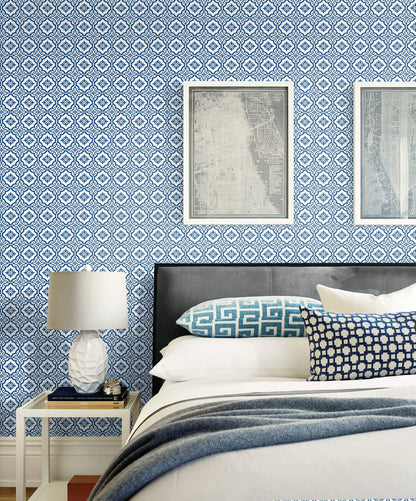 Seabrook Beach House Coastal Tile Wallpaper - Blue