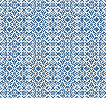 Seabrook Beach House Coastal Tile Wallpaper - Blue