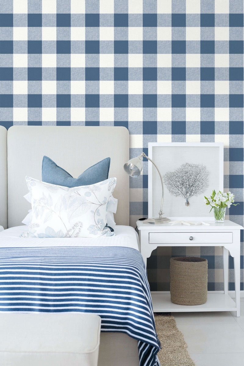 Seabrook Beach House Picnic Plaid Wallpaper - Coastal Blue