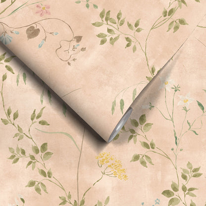 Meadow Whisper Vintage Peach Wallpaper